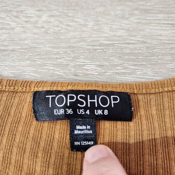 Topshop Brown Long-Sleeve Ribbed Knit Crop Top Womens Size 4 - Picture 10 of 14